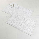 Venere Floral Scroll Textured Machine Washable Bath Rugs, Set of 2